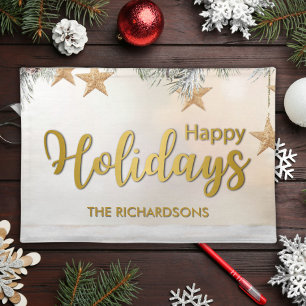 Personalized elegant gold family name Christmas Cloth Placemat