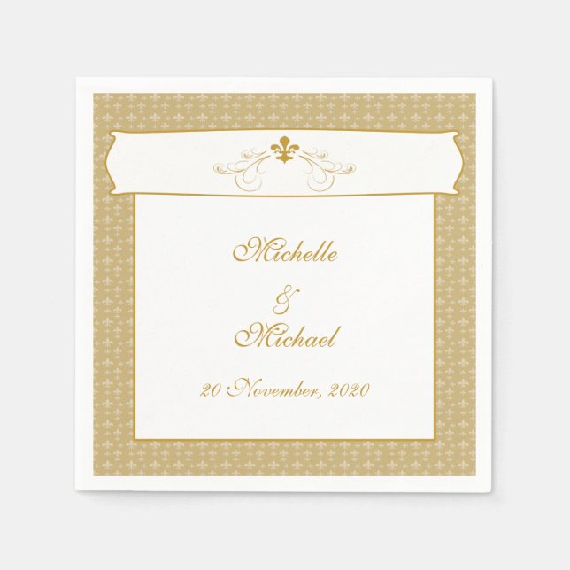 Personalized Elegant Gold Fancy Fleur de Lis Napkins (Front)