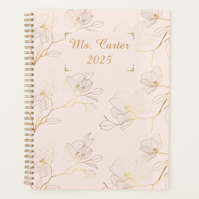 Personalized Elegant Gold Floral Weekly/Monthly  Planner (Front)