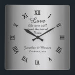 Personalized Elegant Gold Foil Wedding Keepsake Square Wall Clock<br><div class="desc">Faux foil Test of Time love saying personalized bride groom name wedding or anniversary keepsake wall clock. Personalize this for a special wedding, anniversary or engagement gift.</div>