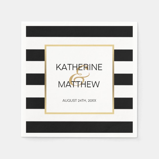 Personalized Elegant Gold Frame Wedding Paper Napkins (Front)