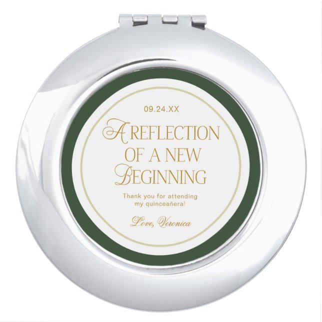Personalized Elegant Gold Green Quinceanera  Compact Mirror (Front)