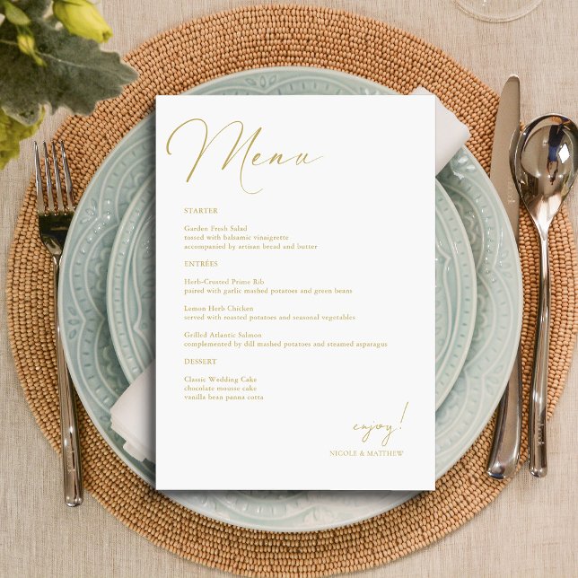 Personalized Elegant Gold Hand Lettered Wedding Menu (Personalized Elegant Gold Hand Lettered Wedding Menu)