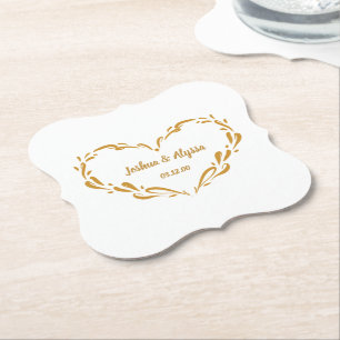 Personalized Elegant Gold Heart Wedding Paper Coaster
