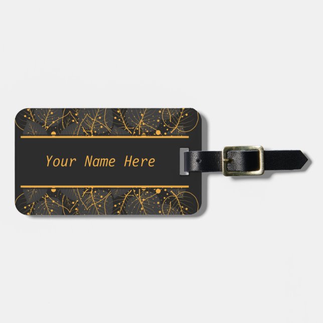 Personalized Elegant Gold Leaf Luggage Tag (Front Horizontal)