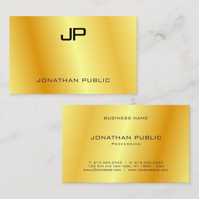 Personalized Elegant Gold Look Modern Monogram Bus Business Card (Front/Back)