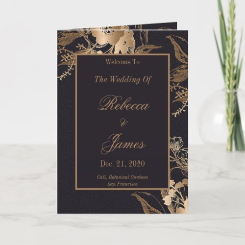 Personalized Elegant Gold Metallic Floral Wedding Program