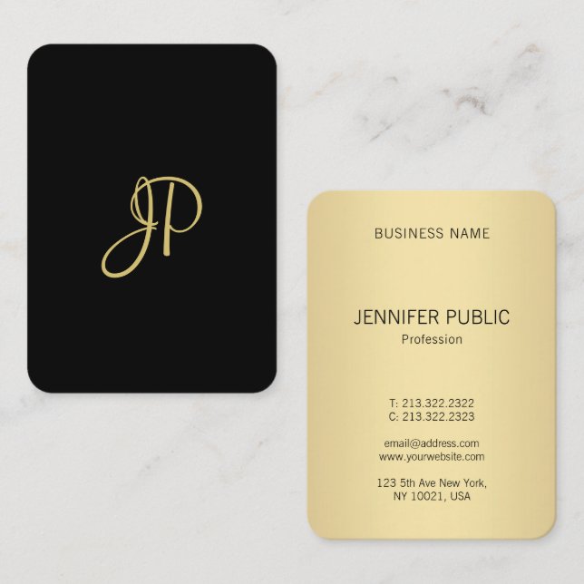 Personalized Elegant Gold Modern Monogram Template Business Card (Front/Back)