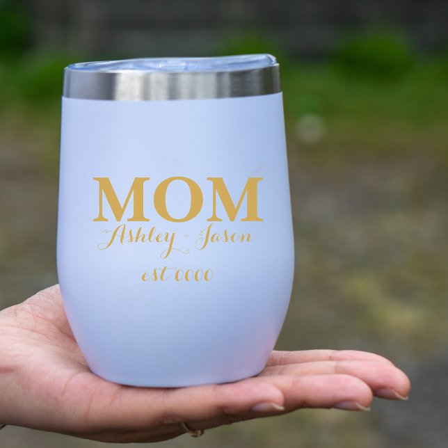 Personalized elegant gold mom est mother's day thermal wine tumbler (Creator Uploaded)