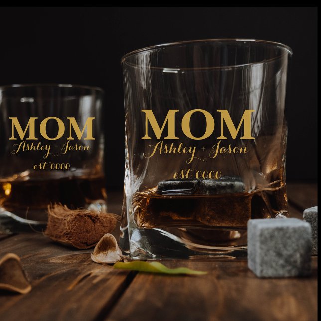 Personalized elegant gold mom EST mothers day  Whiskey Glass (Creator Uploaded)