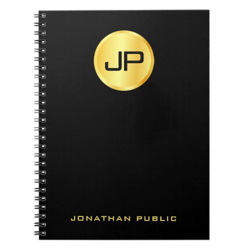 Personalized Elegant Gold Monogram Black Template Notebook