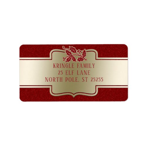 Personalized Elegant Gold Red Christmas Holly Label