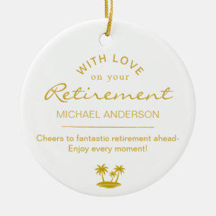Personalized Elegant Gold Retirement Keepsake Ceramic Ornament
