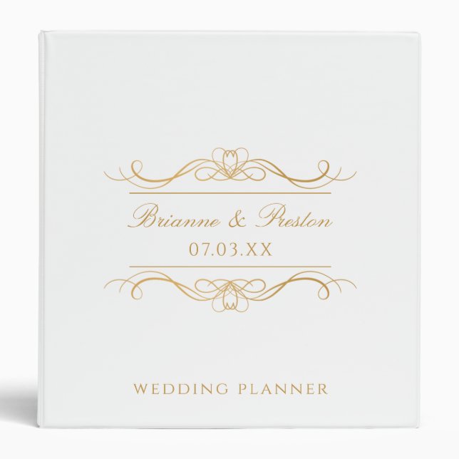Personalized Elegant Gold Script Wedding Planner 3 Ring Binder (Front)