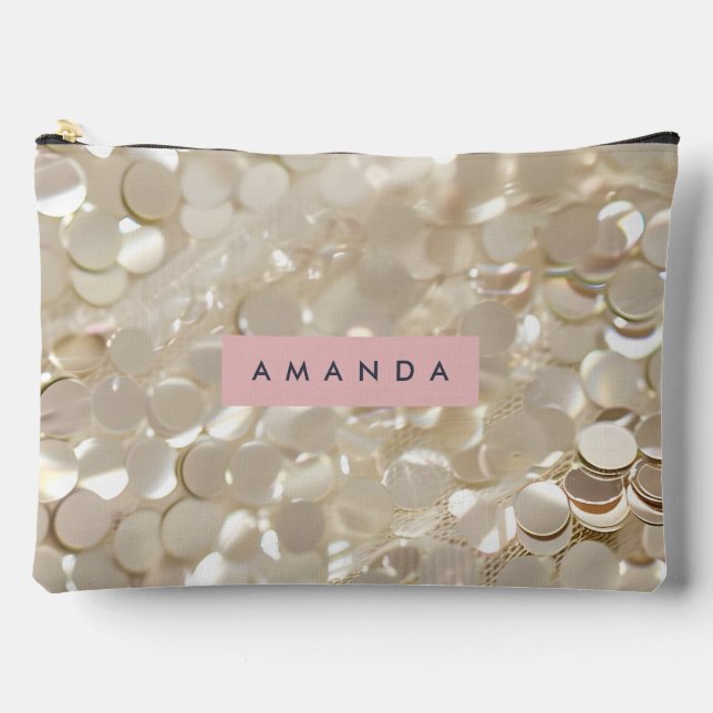 Personalized Elegant Gold Sequin Glam Accessory Pouch (Front)