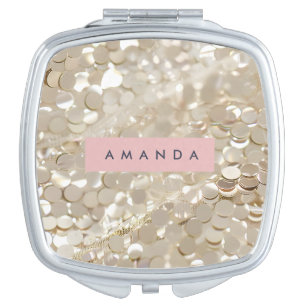 Personalized Elegant Gold Sequin Glam Compact Mirror