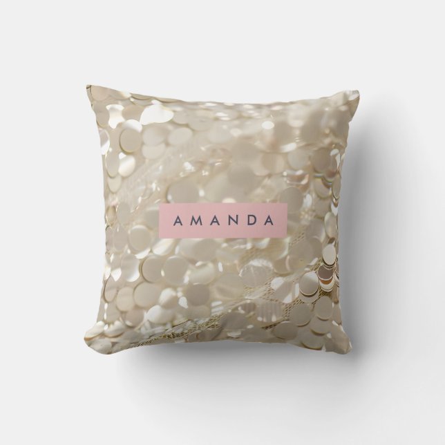 Personalized Elegant Gold Sequin Glam Throw Pillow (Front)
