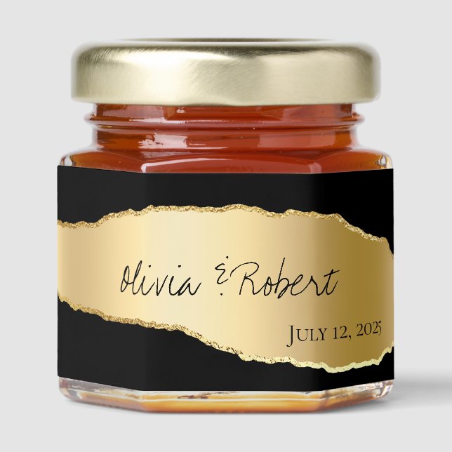 Personalized Elegant Gold Wedding Honey Jar Favors (Front)