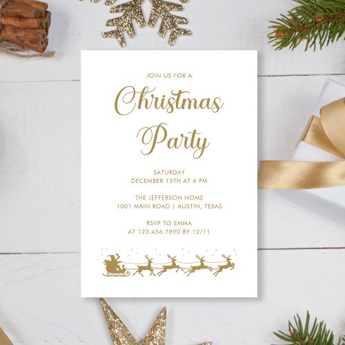 Personalized Elegant Gold White Christmas Party Invitation