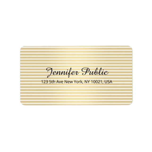 Personalized Elegant Gold White Handwriting Script Label (Front)