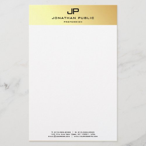 Personalized Elegant Gold White Template Modern Stationery