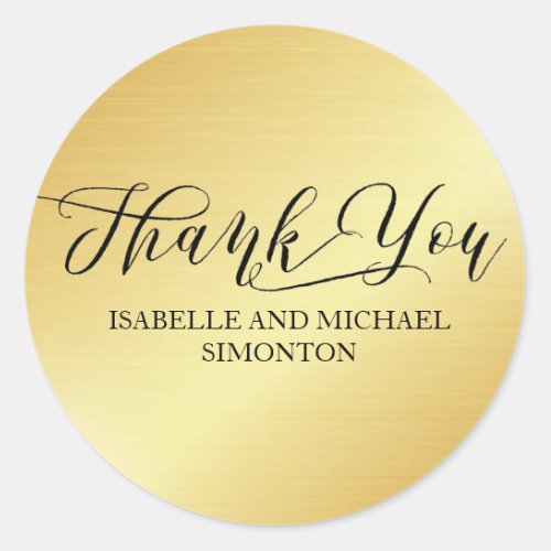 Personalized Elegant Gold with Black Thank You Classic Round Sticker