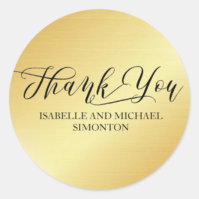 Personalized Elegant Gold with Black Thank You Classic Round Sticker (Front)