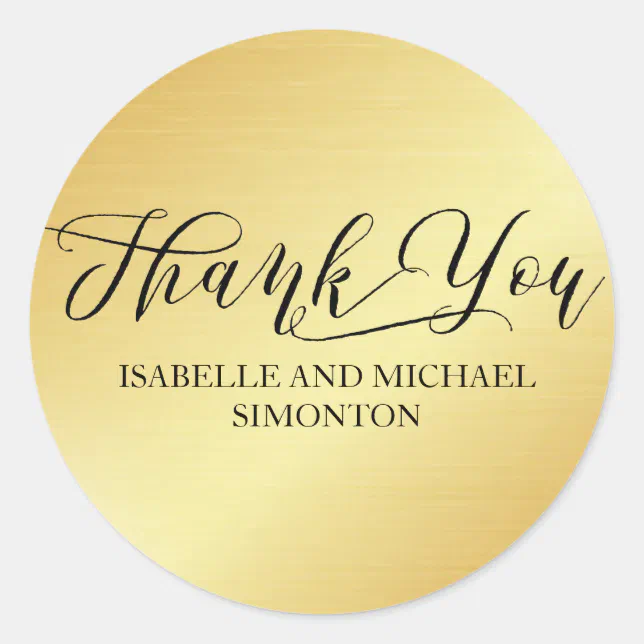 Personalized Elegant Gold with Black Thank You Classic Round Sticker ...