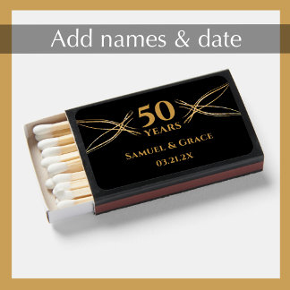Personalized Elegant Golden 50th Anniversary Gift Matchboxes