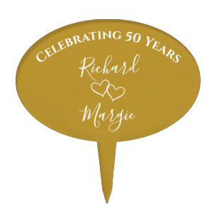 Personalized Elegant Golden 50th Anniversary Party Cake Topper