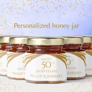 Personalized Elegant Golden 50th Anniversary Party Honey Jar Favors