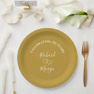 Personalized Elegant Golden 50th Anniversary Party Paper Plates