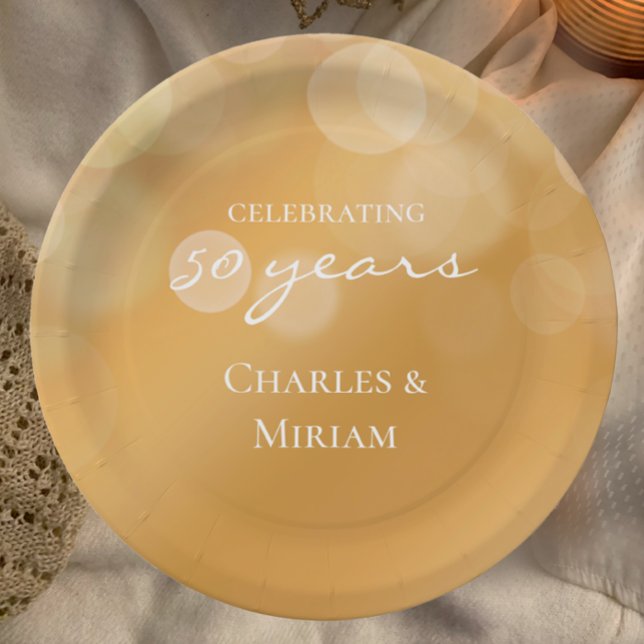 Personalized Elegant Golden 50th Anniversary Party Paper Plates (Personalize with couples names these golden 50th wedding anniversary party paper plates.
)