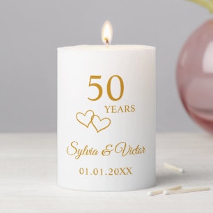 Personalized Elegant Golden 50th Anniversary Pillar Candle