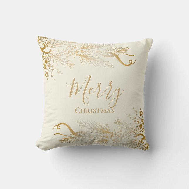 Personalized Elegant Golden Unique Merry Christmas Throw Pillow (Front)