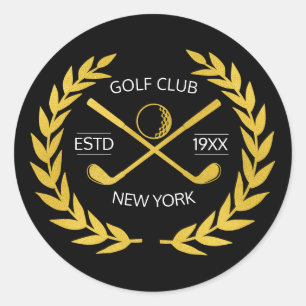 Personalized Elegant Golf Club Gold Wreath  Classic Round Sticker