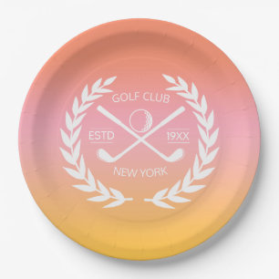 Personalized Elegant Golf Club Gold Wreath     Paper Plates