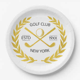 Personalized Elegant Golf Club Gold Wreath Paper Plates