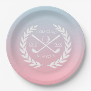 Personalized Elegant Golf Club Gold Wreath Paper Plates