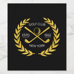 Personalized Elegant Golf Club Gold Wreath Wine Label