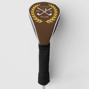 Personalized Elegant Golf Club Logo Gold Wreath Head Cover