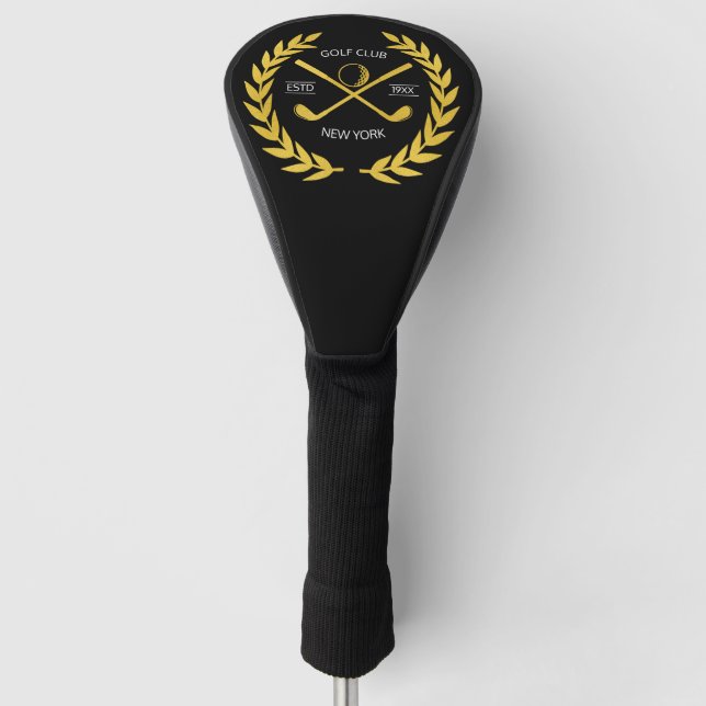 Personalized Elegant Golf Club Logo Gold Wreath   Head Cover (Front)