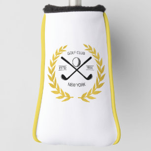 Personalized Elegant Golf Club Logo Gold Wreath Head Cover
