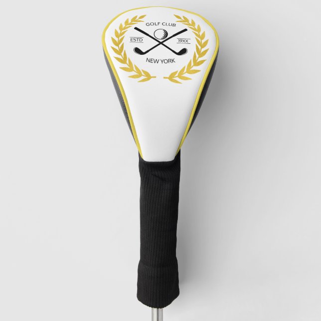 Personalized Elegant Golf Club Logo Gold Wreath  Head Cover (Front)