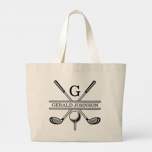 Personalized Elegant Golf Monogram Design Large Tote Bag