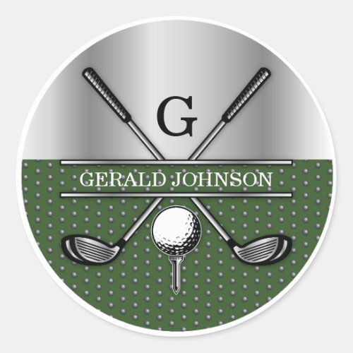 Personalized Elegant Golf Monogram Logo Classic Round Sticker