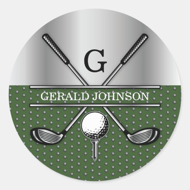 Personalized Elegant Golf Monogram Logo Classic Round Sticker (Front)