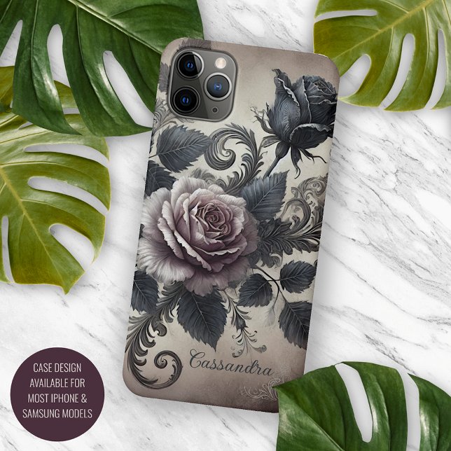 Personalized Elegant Gothic Rose Floral Victorian Case-Mate iPhone Case (Creator Uploaded)