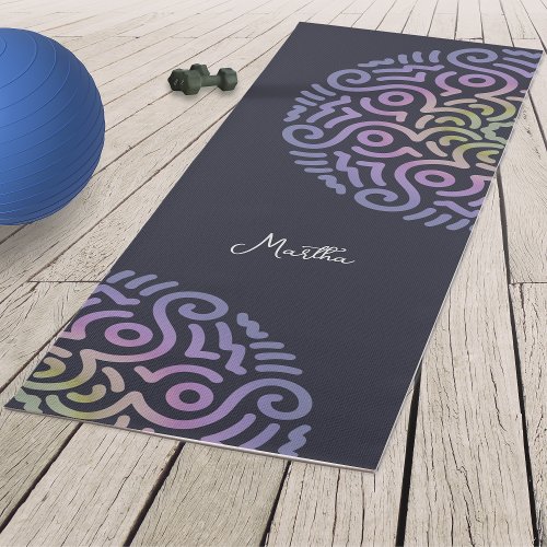 Personalized Elegant Gradient Mandala Navy Blue Yoga Mat