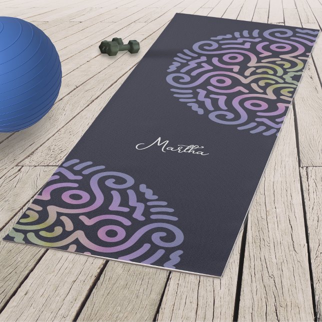 Personalized Elegant Gradient Mandala Navy Blue Yoga Mat (Roll out our Mandala Yoga Mat and create balance, strength, and serenity in every pose.)